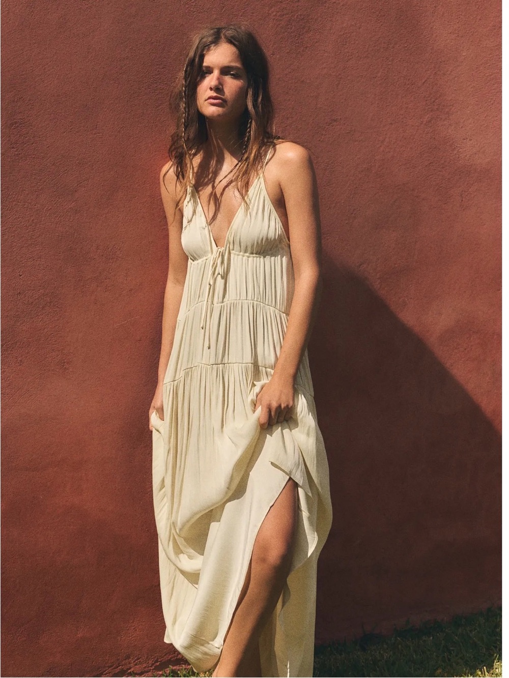 Zara Long Ruched Satin Maxi Dress